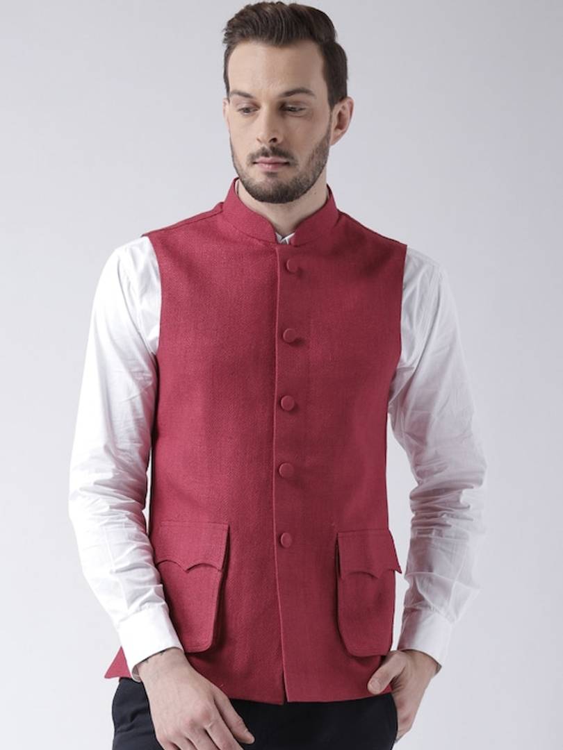 Men's Maroon
Silk Blend
Solid
Nehru Jackets